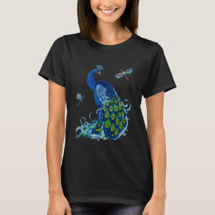 Klassisches Pfau- und Dragonfly-Design T-Shirt