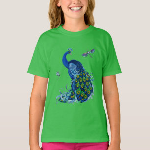 Klassisches Pfau- und Dragonfly-Design T-Shirt