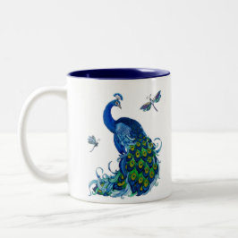 Klassisches Pfau- und Dragonfly-Design Zweifarbige Tasse