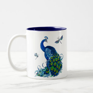 Klassisches Pfau- und Dragonfly-Design Zweifarbige Tasse