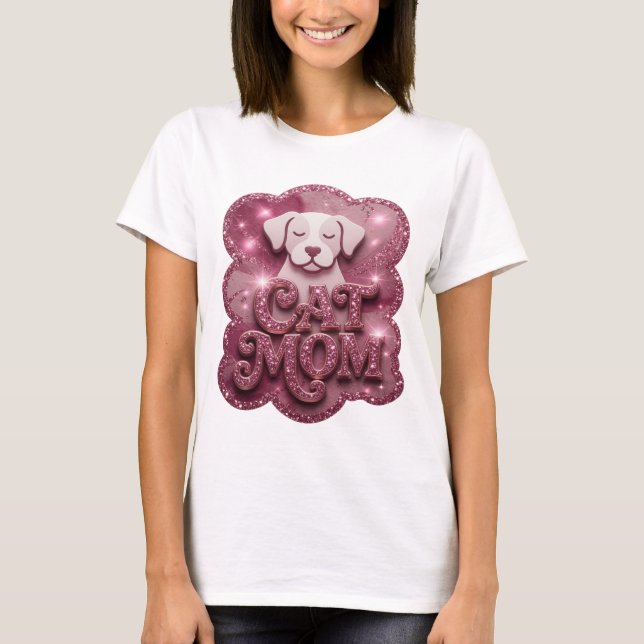 Klassisches Pink CAT MOM Statement T-Shirt (Vorderseite)