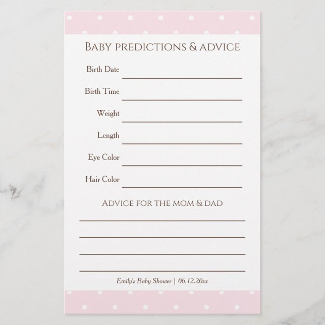 Klassisches Pink Polka Dots Baby Shower Guessing G (Vorderseite)