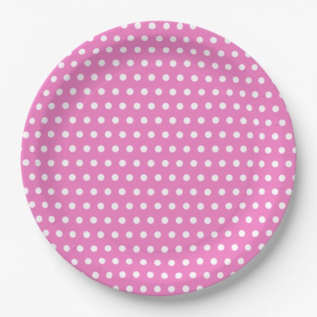 Klassisches Pink- und Weißpolka-Dot-Party Pappteller (Vorderseite)