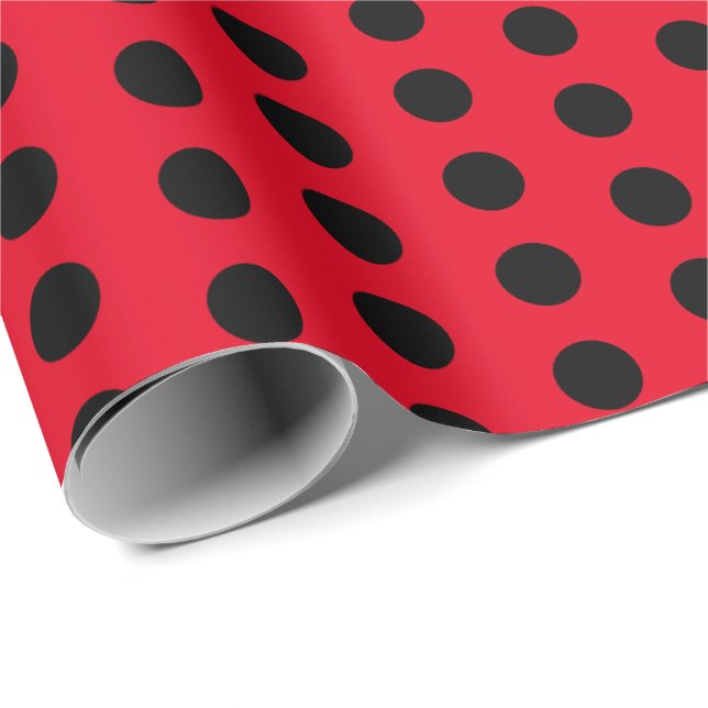 Klassisches Polka Dot Red und Black Wrapping Paper Geschenkpapier (Rolleneckpunkt)