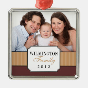 Klassisches Portrait braunes Streifen Band Weihnac Ornament Aus Metall