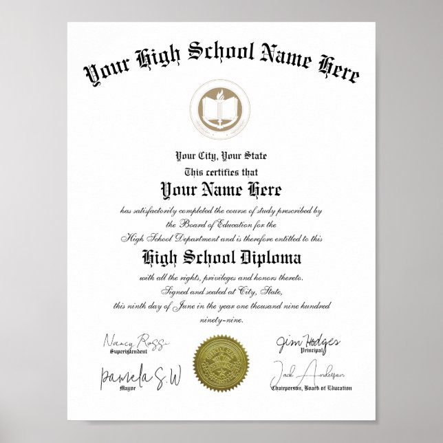 Klassisches Portrait High School Diploma  Poster (Vorne)