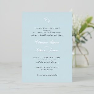 Klassisches Powder Blue Monogram Elegante Hochzeit Folieneinladung