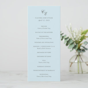 Klassisches Powder Blue Monogram Elegante Hochzeit Programm