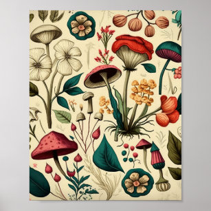 Klassisches Premium-Mushroom und Blume-Design Poster