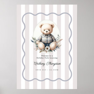 Klassisches Preppy-Teddybär-Geburtstags-Willkommen Poster