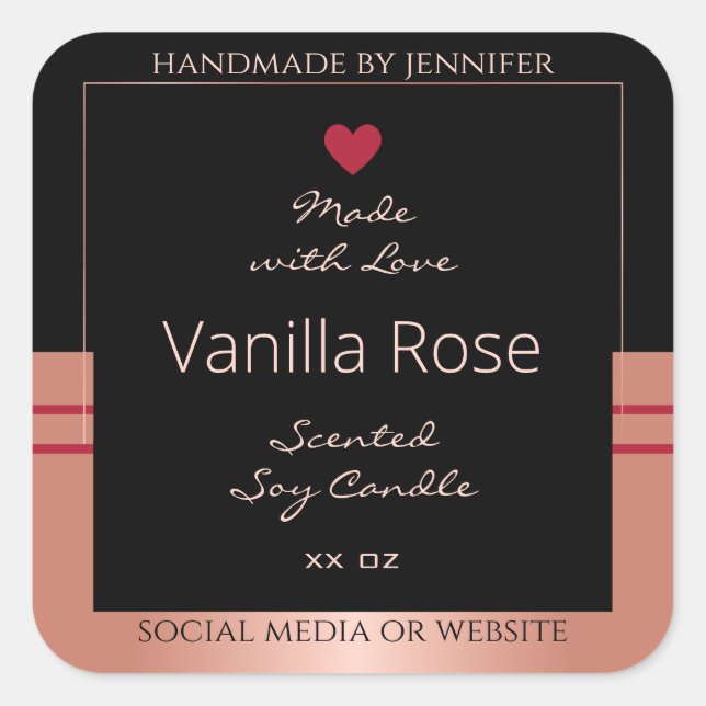 Klassisches Produktverpackungslabel Schwarz und Ro Quadratischer Aufkleber (Vorderseite)