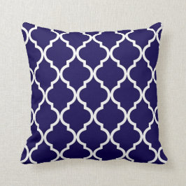 Klassisches Quatrefoil Muster-Kobalt-Blau und Weiß Kissen