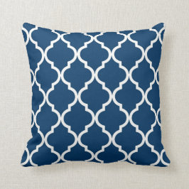 Klassisches Quatrefoil Muster-Marine-Blau und Weiß Kissen