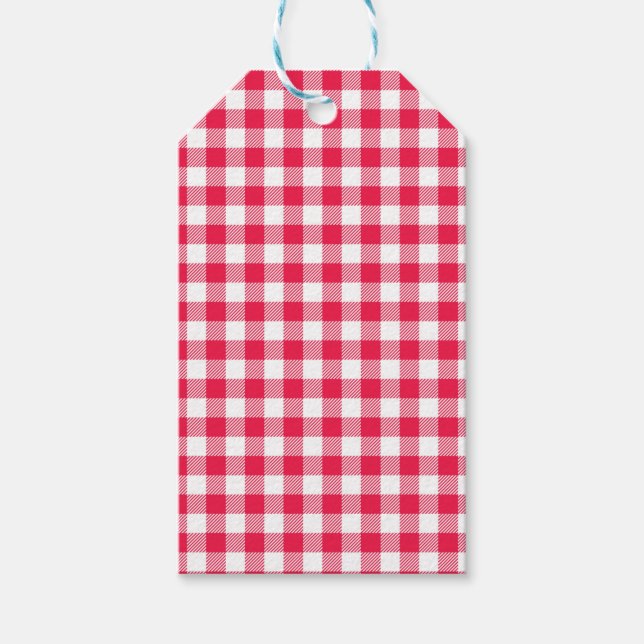 Klassisches Red Gingham Country Pattern Geschenkanhänger (Vorderseite)