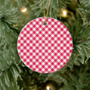 Klassisches Red Gingham Country Pattern Keramik Ornament