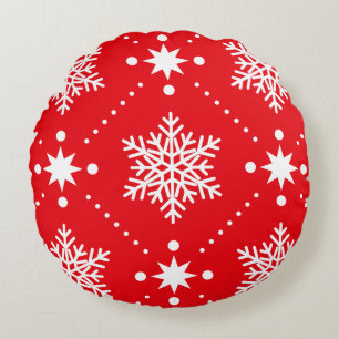 Klassisches Red White Snowflakes Weihnachtsmuster Rundes Kissen