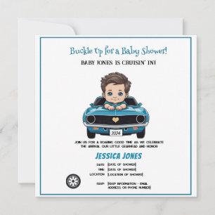 Klassisches Rennwagen-Baby-Junge beim Cruisen in d Save The Date