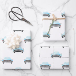 Klassisches Retro Cars Vintages Aquarellmuster Geschenkpapier Set