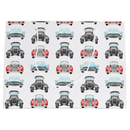 Klassisches Retro Cars Vintages Aquarellmuster Große Geschenktüte