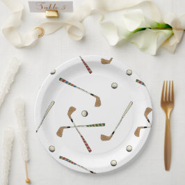 Klassisches Retro Golf Golfer Clubs Balls Muster Pappteller