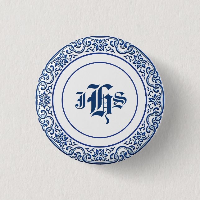 Klassisches Retro Personalisiertes Monogramm blaue Button (Vorderseite)