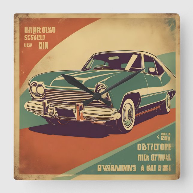 Klassisches Retro-Vintage-Poster Quadratische Wanduhr (Vorderseite)