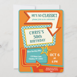 Klassisches Retro-Vintage-Schild 50. Geburtstag Einladung