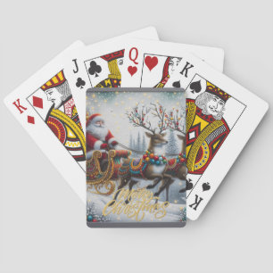 Klassisches/Retro-Weihnachtsmann & Rentiere Spielkarten
