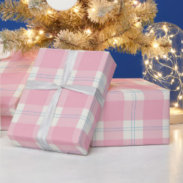 Klassisches Rosa & Blau Preppy Karo Geschenkpapier