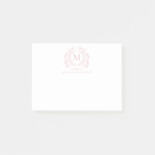 Klassisches Rosa-Blüten-Vintage-Wappen-Monogramm Post-it Klebezettel