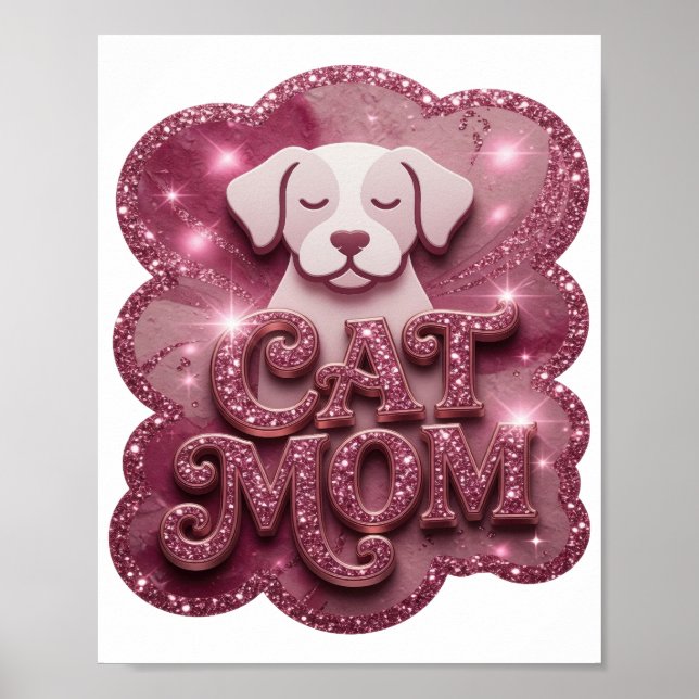 Klassisches Rosa CAT MOM Poster (Vorne)
