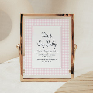Klassisches rosa Gingham-Baby-Shower - Sag nicht B Poster
