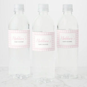 Klassisches rosa Gingham-Baby-Shower Wasserflaschenetikett