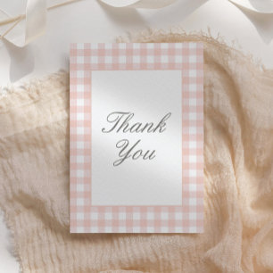 Klassisches rosa Gingham-Mädchen-Baby-Shower Dankeskarte