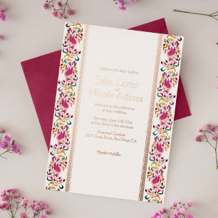 Klassisches Rosa Grün Gelb Floral Schwan Vogel Hoc Folieneinladung