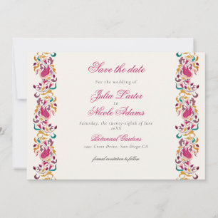 Klassisches Rosa Grün Gelb Floral Schwan Vogel Hoc Save The Date