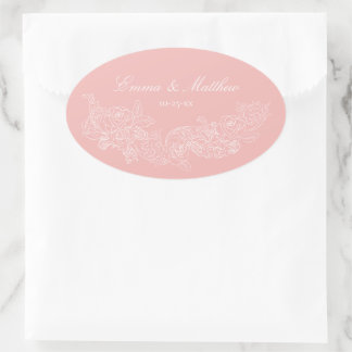 Klassisches Rosa-Hochzeitslogo für Ornamente Ovaler Aufkleber