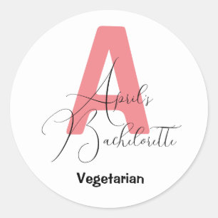 Klassisches Rosa, Name und Anfangsbachelorette Runder Aufkleber
