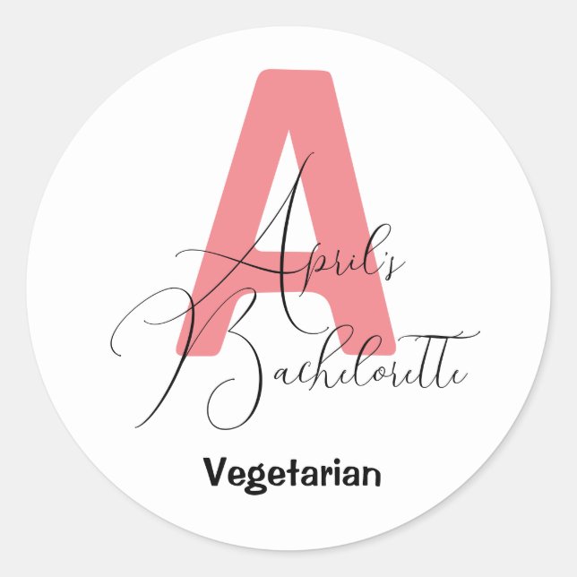 Klassisches Rosa, Name und Anfangsbachelorette Runder Aufkleber (Vorderseite)