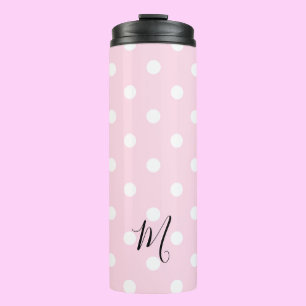 Klassisches rosa Punkte-Muster-Monogramm Thermosbecher