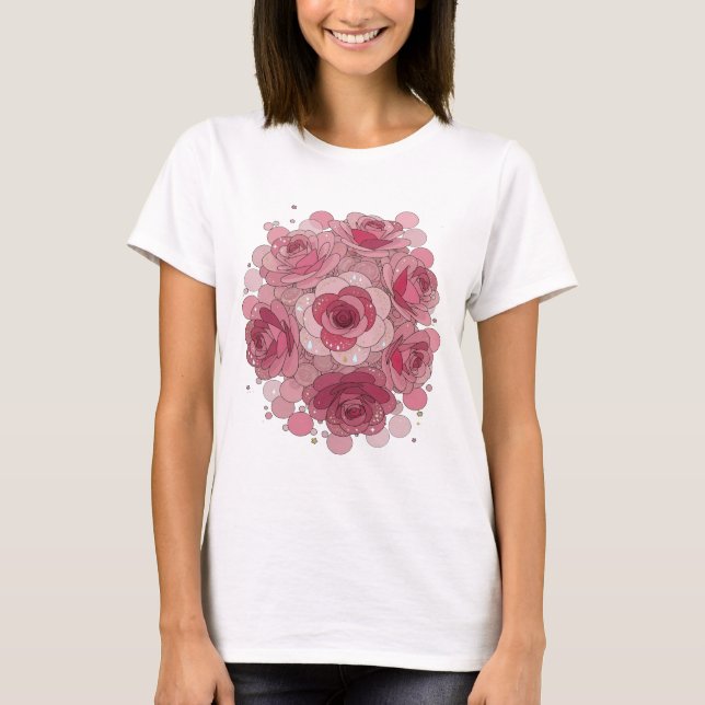 Klassisches Rosa ROSE BUBBLES Grafikdesign T-Shirt (Vorderseite)