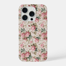 Klassisches rosa Rosen-Creme-Blumenmuster iPhone 15 Pro Hülle
