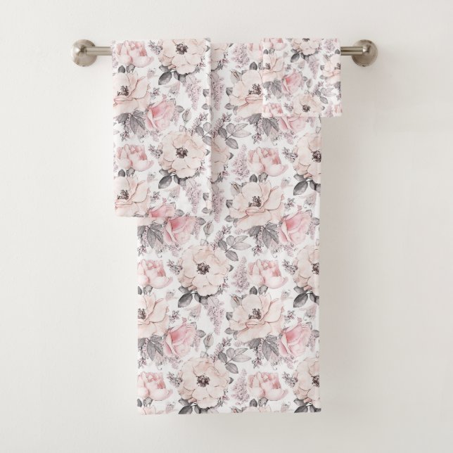 Klassisches rosa u. graues Muster Badhandtuch Set (Insitu)