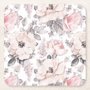 Klassisches rosa u. graues Muster Rechteckiger Pappuntersetzer