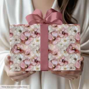 Klassisches rosa und goldenes Blumenverpackungspap Geschenkpapier