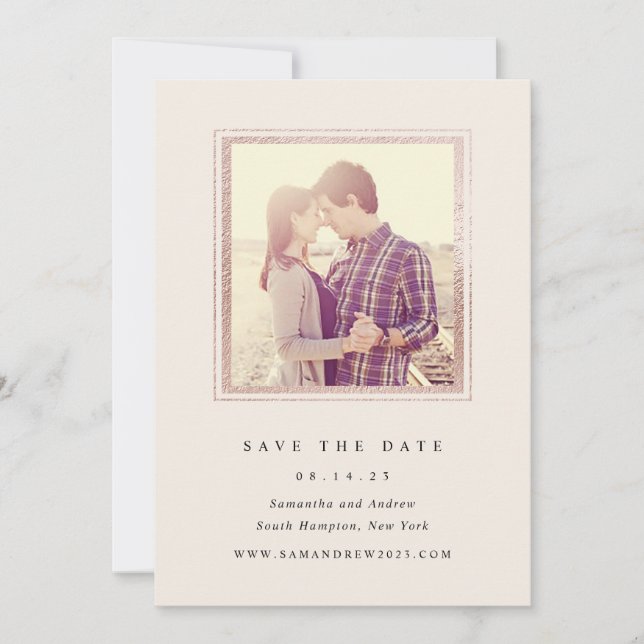 Klassisches Rosa- und Goldrahmen-Foto Save the Dat Date (Vorderseite)