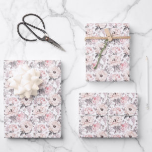 Klassisches rosa und graues Muster Geschenkpapier Set