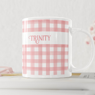 Klassisches Rosa und Weiß Gingham Kariert Personal Kaffeetasse