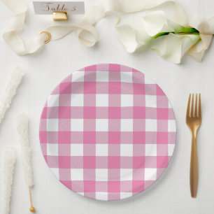 Klassisches Rosa und Weiß Gingham Sommer Picnic Pappteller