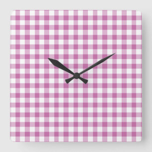 Klassisches rosa und weißes Gingham-Muster Quadratische Wanduhr